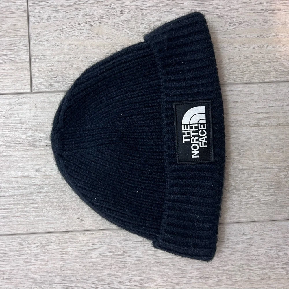 The North Face Black Knit Beanie Hat | Logo Patch | One Size